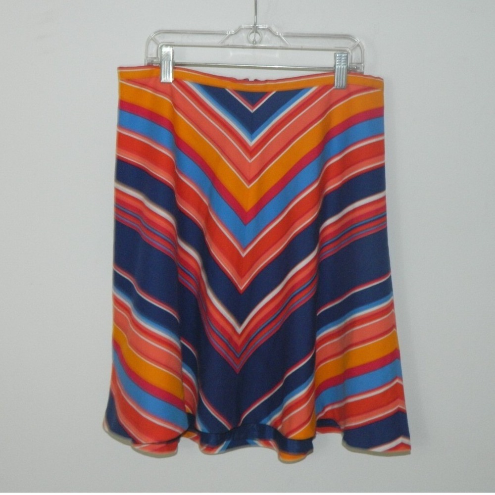 Shoshanna Skirt A-Line Size 6 Red Blue Chevron Print Silk Blend